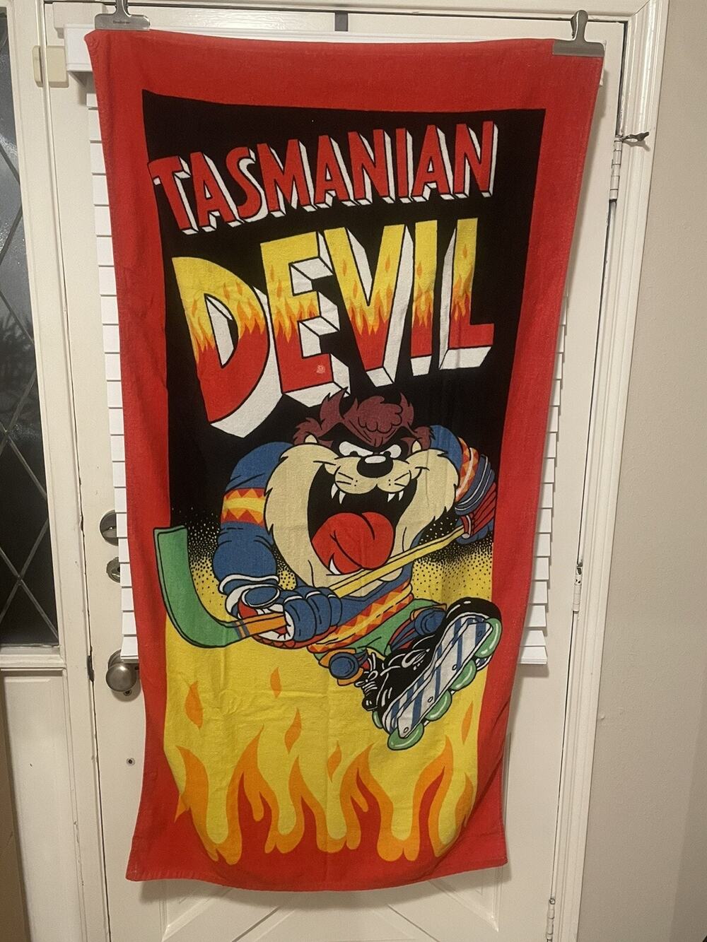 Taz Looney Tunes Devil Hockey Towel Beach Bath 30”x58” Vtg 90s RARE